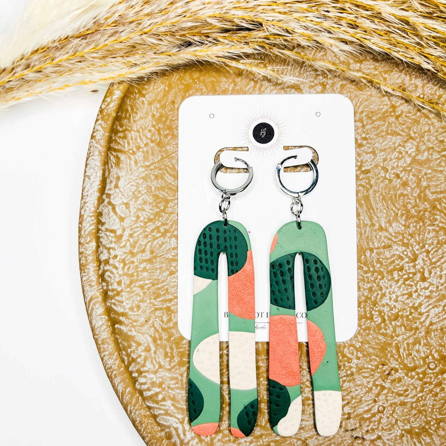 Coral and Green Earrings